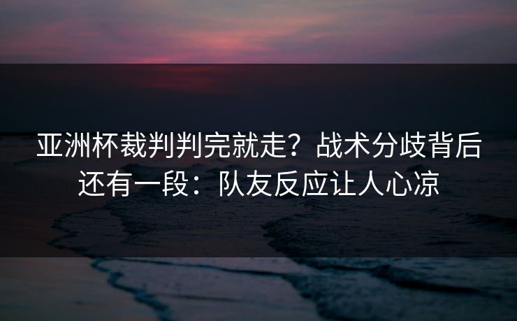 亚洲杯裁判判完就走？战术分歧背后还有一段：队友反应让人心凉
